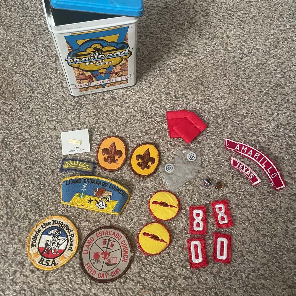 Vintage Boy Scout Patches Lot - Field Day 1981, BSA, Trail's End Tin